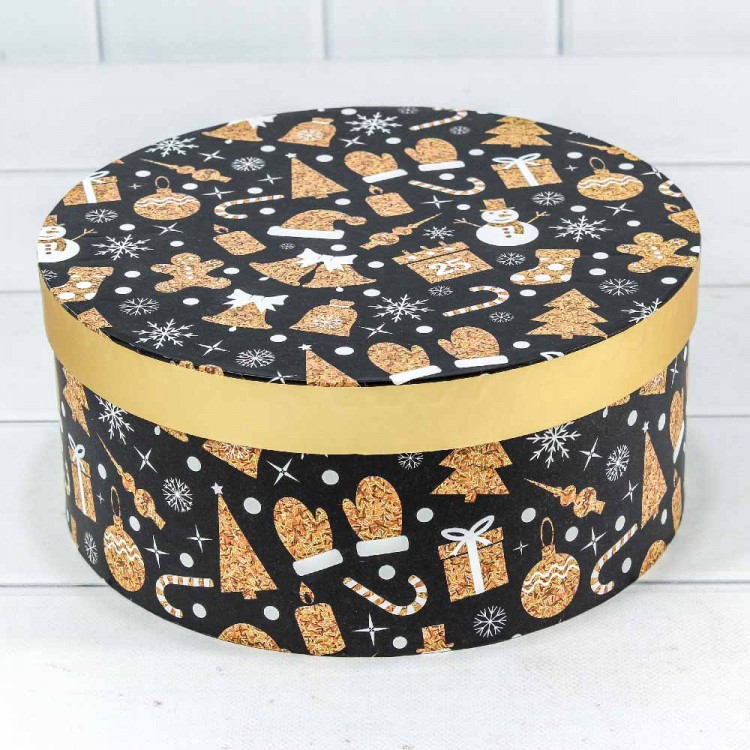 Коробки Круглые Набор 1/3 25,5*11,5 "Новый год" Чёрный 1/12 Арт: 7302245/1645