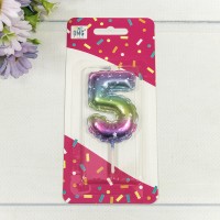 Свеча для торта Цифра 5 "Градиент со звёздочками" 6см 1/12 1/120 Арт: 20010-90/5