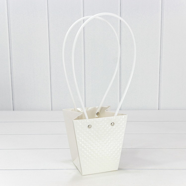 Пакет подарочный "Ваза для цветов" 12,5*12*8 260г "Ромбики" Белый 1/10 1/200 Арт: 000235H/7