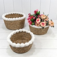 Корзины плетёные Круглые Набор 1/3 30*15 (±5%) из камыша Натуральный 1/12 Арт: 420213/3