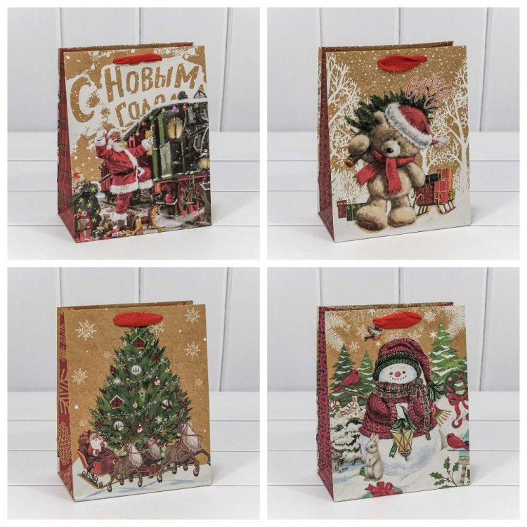 Пакет подарочный Крафт "Новогодний" (микс) 18*23*10 150г 1/20 1/480 Арт: 300367E