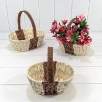 Корзины плетёные Овальные Набор 1/3 28*21*10/25 (±5%) из бумаги с ручкой Бежевый/Коричневый 1/20 Арт: 420192/230