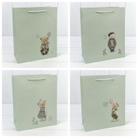 Пакет подарочный "Мишки" Бледно-зелёный (микс) 26*32*12 210г 1/12 1/240 Арт: 000335C