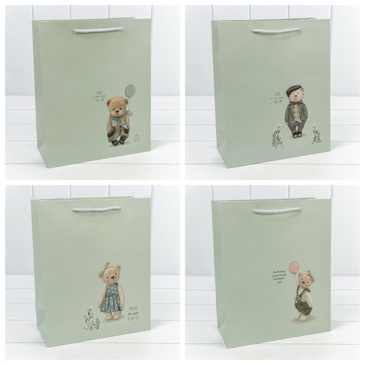 Пакет подарочный "Мишки" Бледно-зелёный (микс) 26*32*12 210г 1/12 1/240 Арт: 000335C