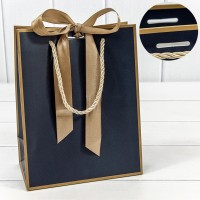 Пакет подарочный с лентой 18*23*10 210г Синий 1/10 1/160 Арт: 000502E/16