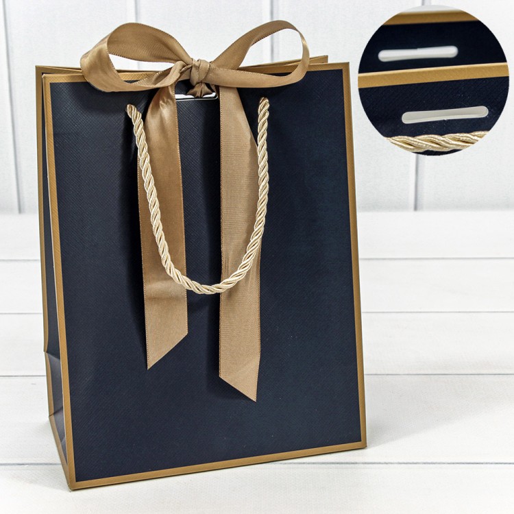 Пакет подарочный с лентой 18*23*10 210г Синий 1/10 1/160 Арт: 000502E/16