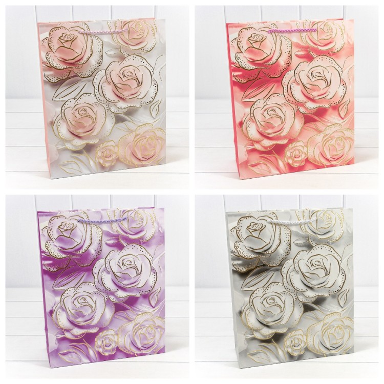 Пакет подарочный с тиснением "Цветы" (микс 113) 26*32*10 210г 1/20 1/240 Арт: 000113C