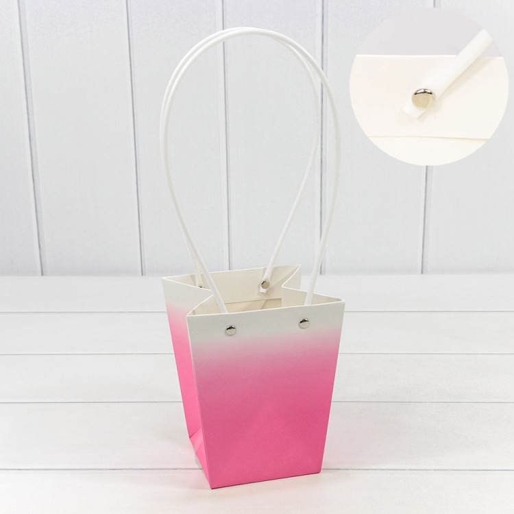 Пакет подарочный "Ваза для цветов" 15,5*13*9,5 260г "Градиент" Тёмно-розовый 1/10 1/150 Арт: 000184G/9