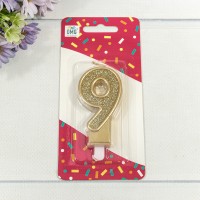 Свеча для торта Цифра 9 с блёстками 7см Золотой 1/12 1/120 Арт: 20010-81/9