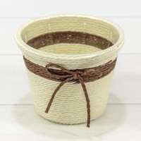 Кашпо плетёное Круглое 12*9 (±5%) из бумаги с бантиком Бежевый 1/80 Арт: 420145/9